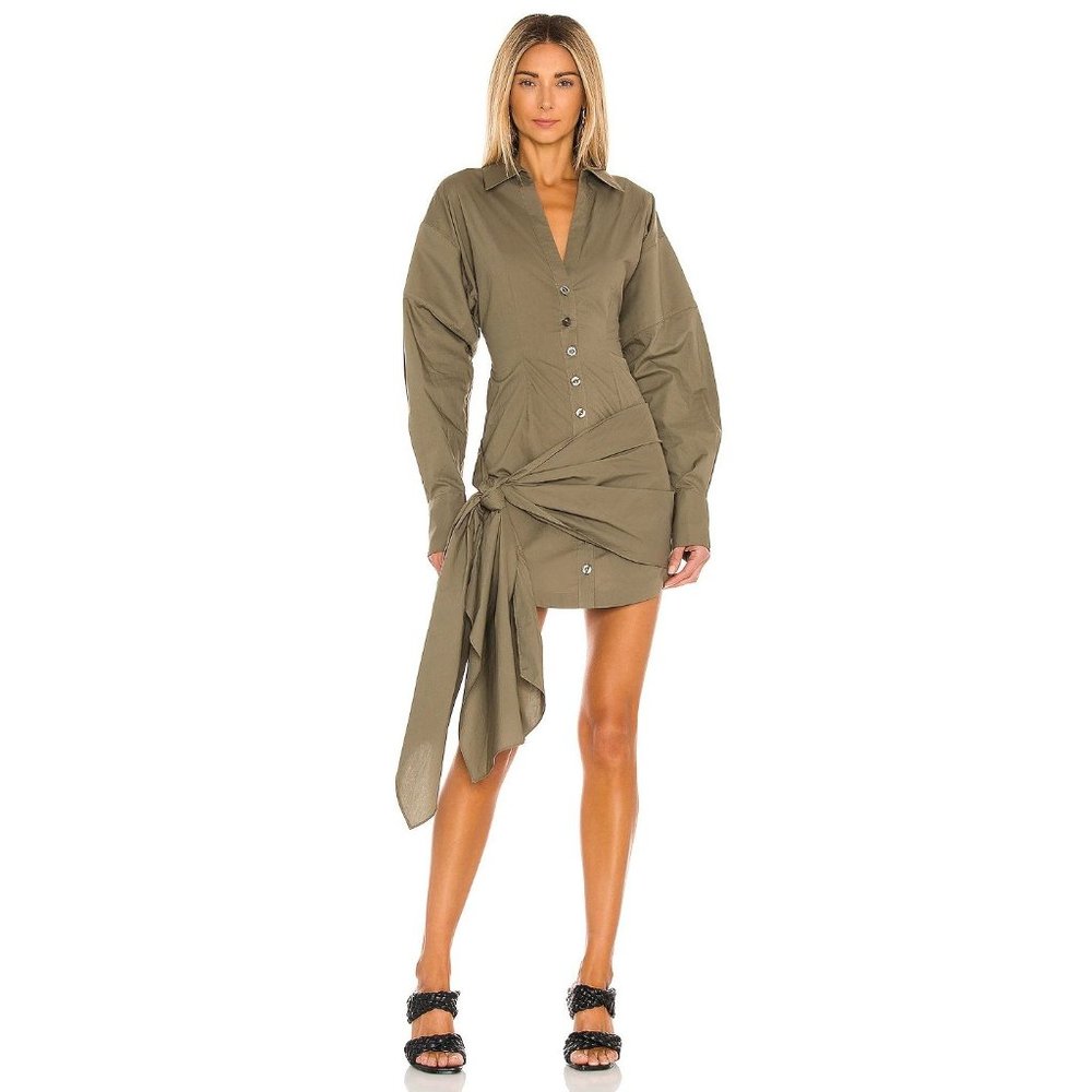 L'Academie The Leven Mini Shirt Dress in Olive Green Medium New Nwt Women's